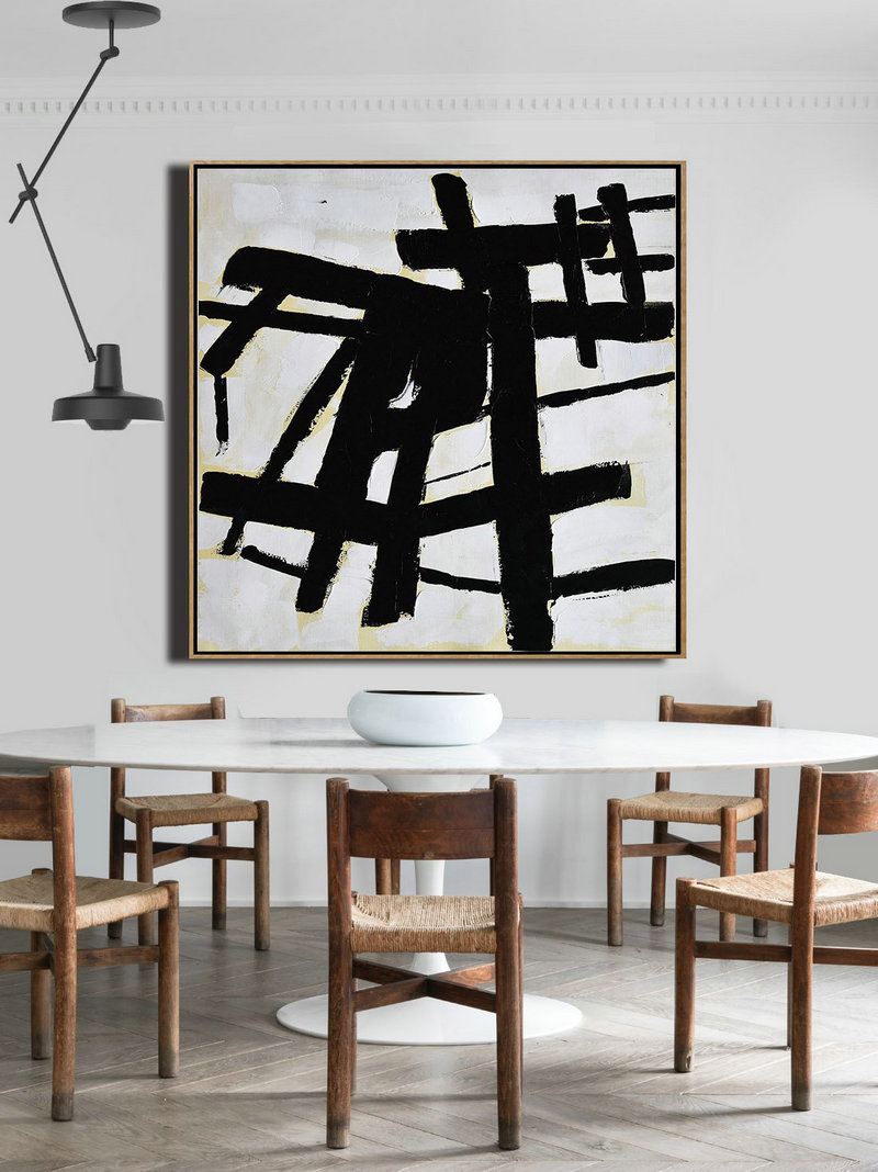 Original Painting Hand Made Large Abstract Art,Handmade Minimal Art Palette Knife Canvas Painting, Black White Beige - Oversized Custom Canvas Art
